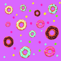 Fototapeta na wymiar Pattern of sweet donuts of different flavors