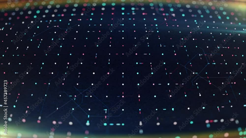 Poster moving points and circuits in motherboard. animation. beautiful chip with moving lines and dots. cir