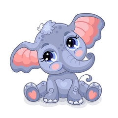 Cute sitting baby elephant cartoon character vector
