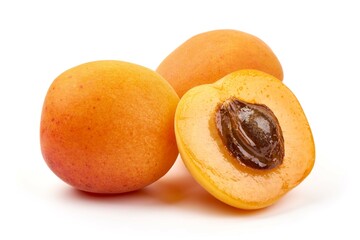 Naklejka na ściany i meble Sweet juicy yellow apricots, ripe nectarines, isolated on white background.