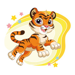 Obraz na płótnie Canvas Cute jumping tiger cartoon character vector illustration