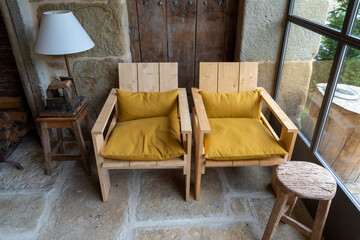 Handmade furniture in mountain lodge Spain