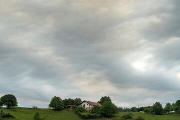 Obraz premium Mountains of Durango by sunset from Garai is an elizate, town and municipality located in the province of Biscay, in the Basque Country, Spain.