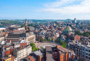 Panoramic view over the Old town of Charleroi, Belgium - obrazy, fototapety, plakaty