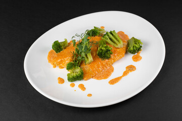 salmon steak with vegetables
