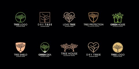 Set bundle of tree logo design inspiration with creative modern concept Premium Vector