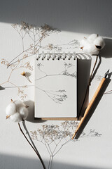 Notepad mockup for showcasing artwork and design. Minimal mock up of sketchbook or drawing paper.