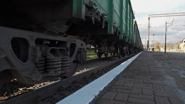 Freight train arrived at the railway station, 4K 60fps video with sound