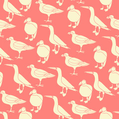 Stylized exotic birds seamless pattern. Vector illustration in bright colors.