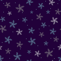 Seamless pattern of snowflakes on a blue background