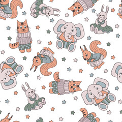 Seamless pattern with a set of toy animals