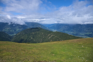 Fototapeta premium Hiking in Goldeck Austria; valley views; panorama; sunny day