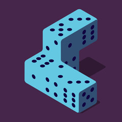 Impossible blue dice on purple background.