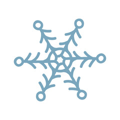 snowflake icon doodle blue on white isolated