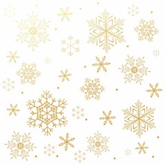 Christmas seamless winter pattern with gold snowflakes and white background.