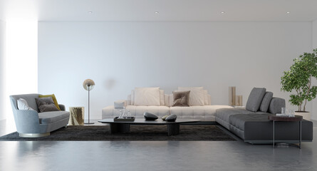 Illustration 3D rendering large luxury modern bright interiors Living room mockup computer...