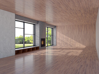 Illustration 3D rendering large luxury modern bright interiors Living room mockup computer digitally generated image