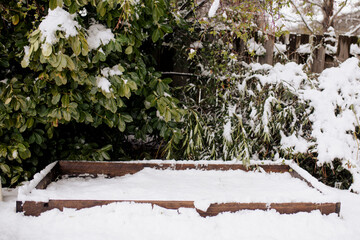 Snow on a Raised Garden Bed in a Backyard - Planting and Soil Care