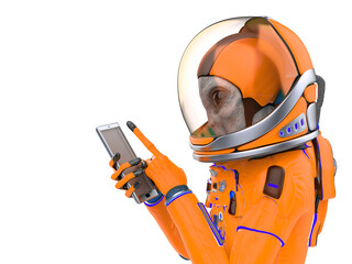 alien astronaut is using a cellphone