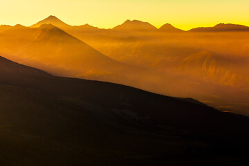 Fototapeta na wymiar Sunbeams at sunrise in Pirin Mountains