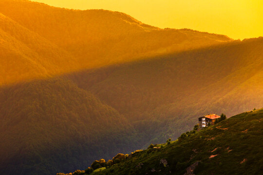 Summer Light - Mountain hut at sunset time