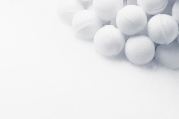 snowballs are ready for battle, copy-space background