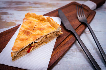 Important portion of a homemade Galician pie or tuna pie.