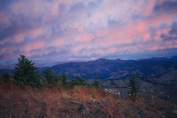 Pink clouds over North Cascades National Park on a summer morning