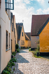 Beautiful, small, yellow rustic houses. Traditional Scandinavian style. Fishing village Sights Travels