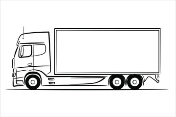 A hand drawn line art of a truck car. Outline Vector truck, lorry, side view. Urban cargo transportation over short distances. Modern flat vector illustration. © Art_freeman
