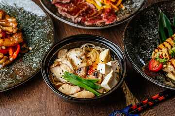 asian cuisine, salads, soups, snacks, sushi, hot dish