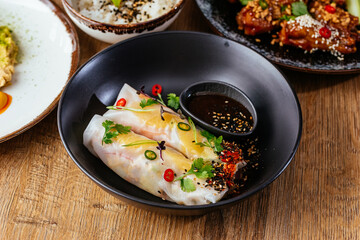 asian cuisine, salads, soups, snacks, sushi, hot dish