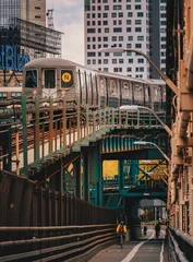 Deurstickers railway station New York City classic view queens bridge train © Cavan