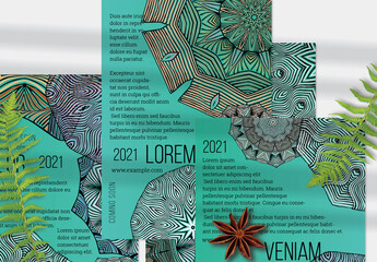Flyer Layout with Mandala and Ethnic Tribal Lace Flower Elements