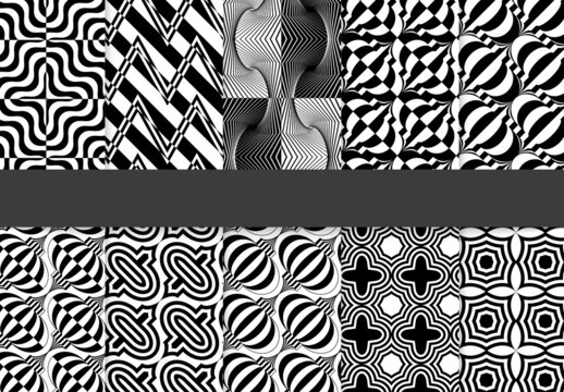 Seamless Pattern Collection with Simple Black and White Geometric Shapes