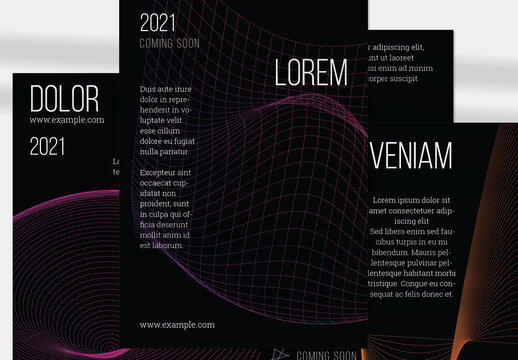 Flyer Layout with Geometric Wireframe Shapes on Black