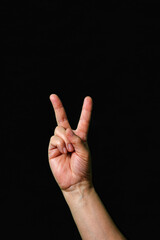 Letter V International sign language dark background Internation