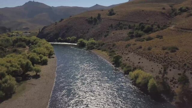 Aerial view of crossing the Rio Negro in Patagonia Argentina