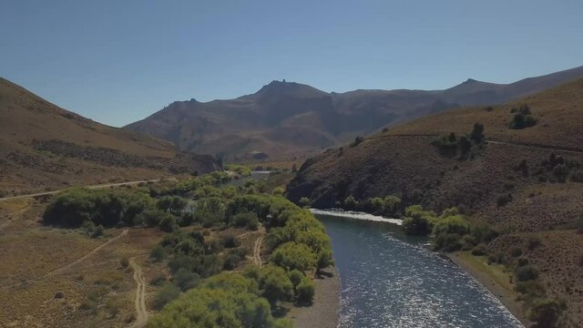Aerial view of crossing the Rio Negro, Bariloche, Patagonia Argentina