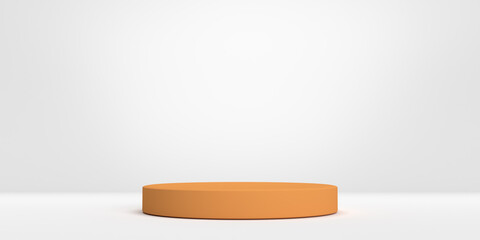 Empty orange pedestal on a white background for product presentation..