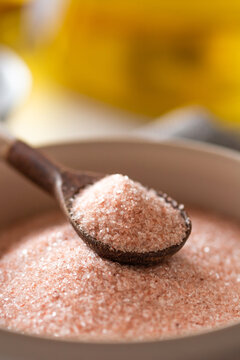 Photograph of Himalayan salt grains.