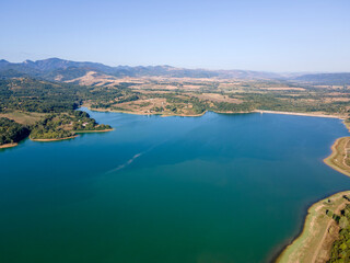 Obraz premium Aerial view of Sopot Reservoir, Bulgaria
