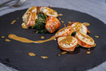 Squid stuffed with sautéed chicory