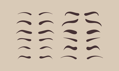 Various shapes, angles thin eyebrows hand drawn.