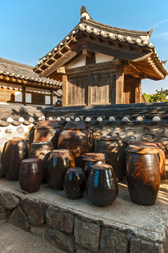 Kimchi pots at Hanok open air museum in Seoul