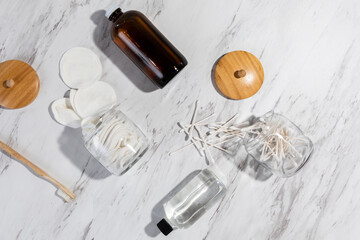 Overhead Still Life of Various Zero Waste Bathroom Products