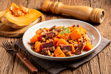 Dried meat with pumpkin. Tipical brazilian dish.