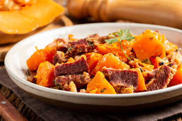 Dried meat with pumpkin. Tipical brazilian dish.