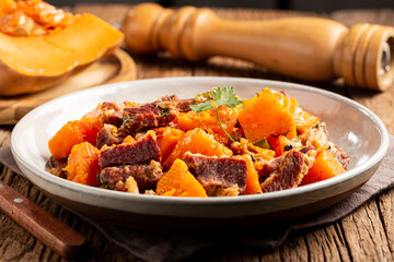Dried meat with pumpkin. Tipical brazilian dish.