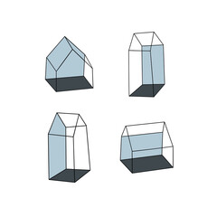 Collection of geometric vector hand-drawn houses. - 457418540